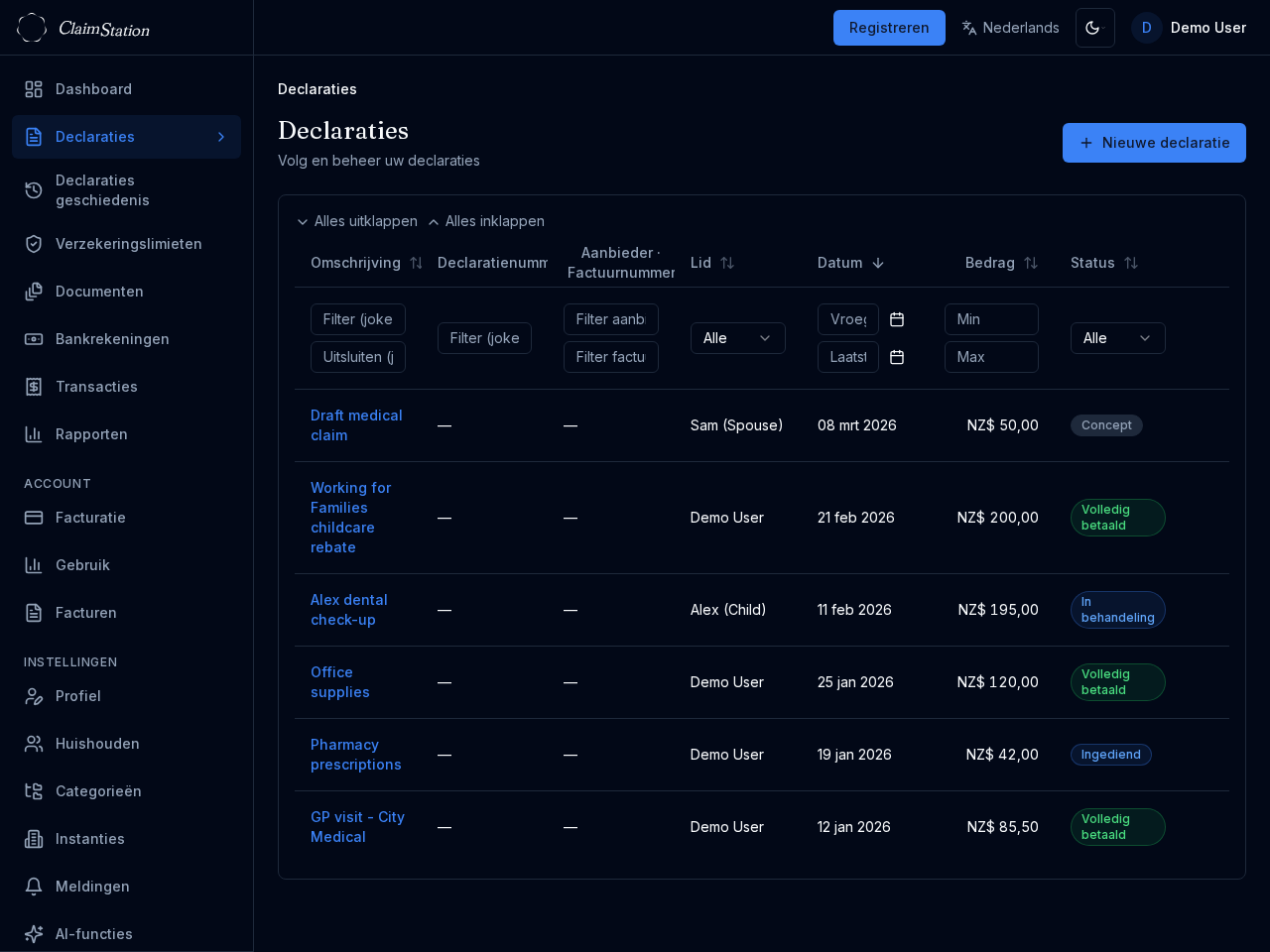 ClaimStation claimslijst